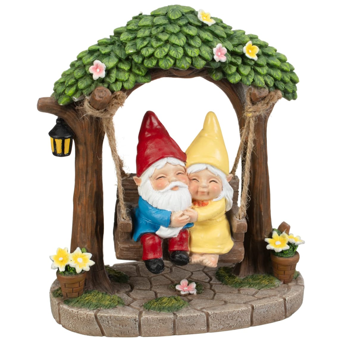 Gnome Couple On Swing Garden Ornament
