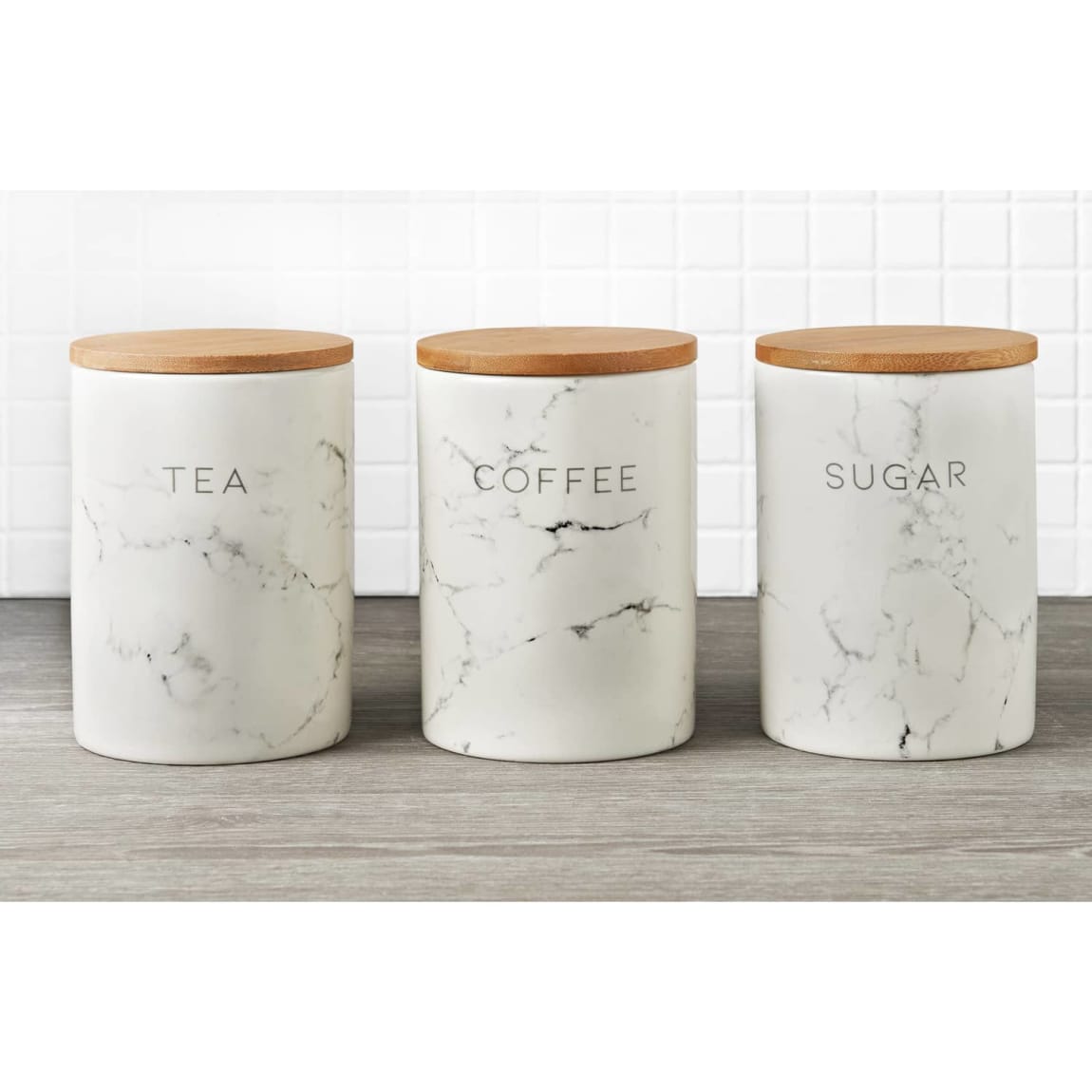 Marble Effect Kitchen Canisters 3pc