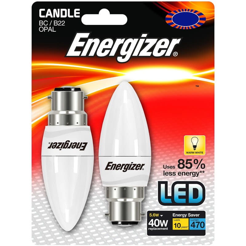 Energizer LED 40W B22 Candle Bulb 2pk