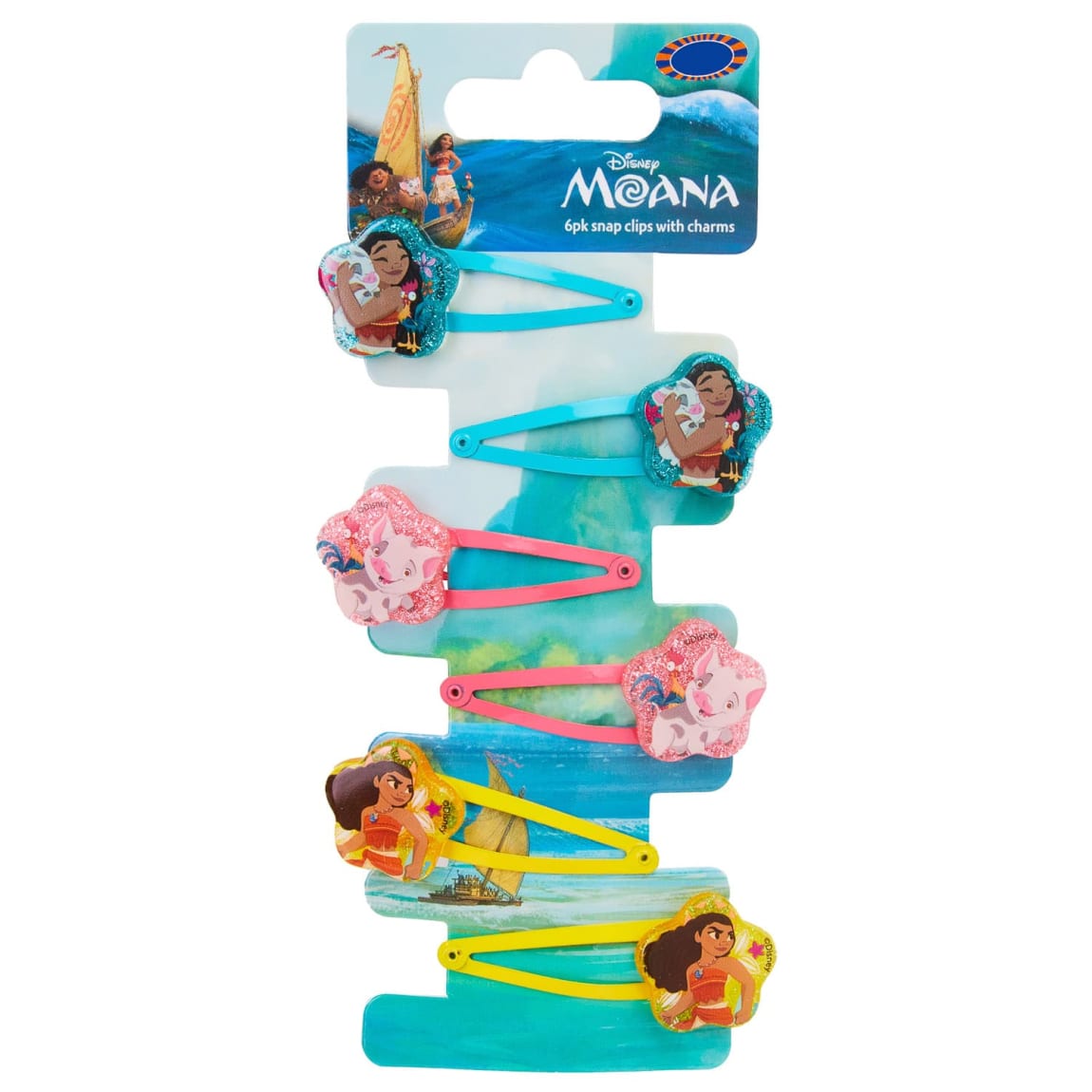 Moana Snap Clips with Charms 6pk