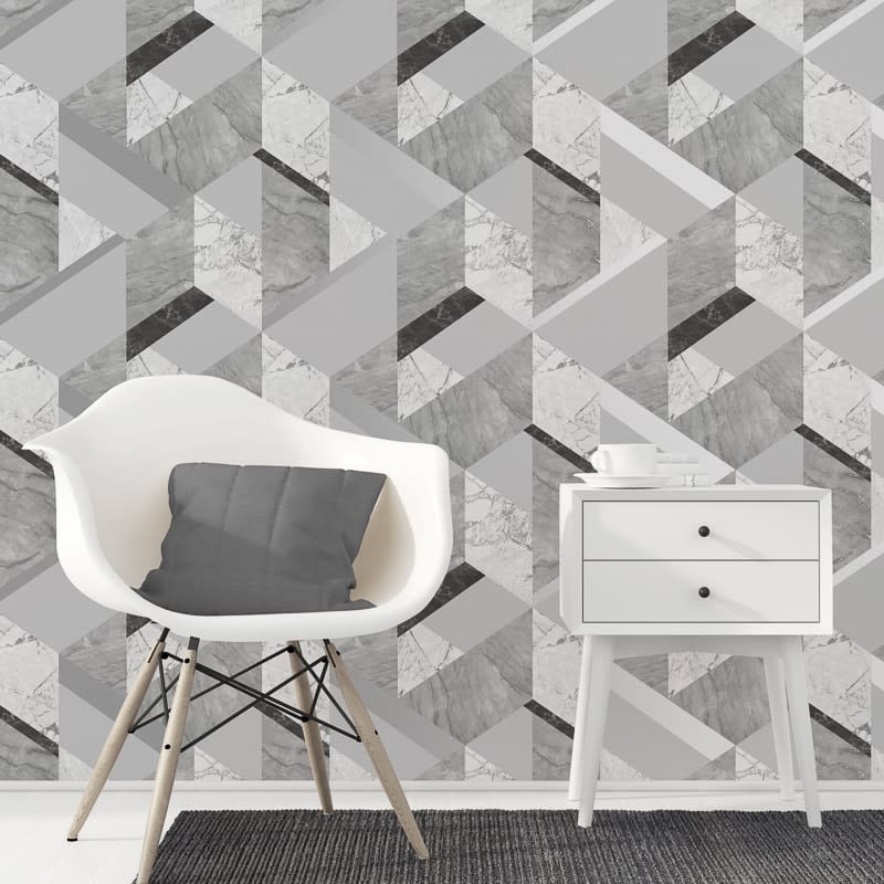 Fine Decor Marblesque Geometric Wallpaper - Grey