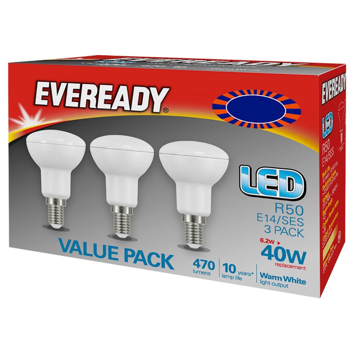 Eveready 40W E14 R50 Bulb 3pk