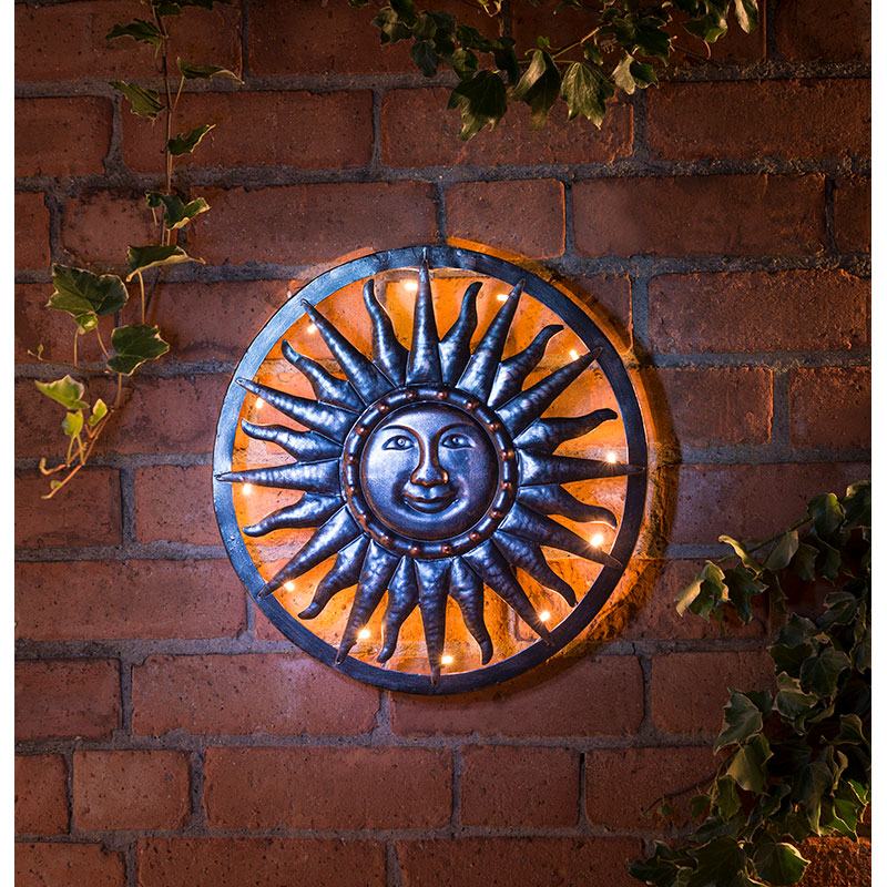Solar Powered Metal Sun Wall Art