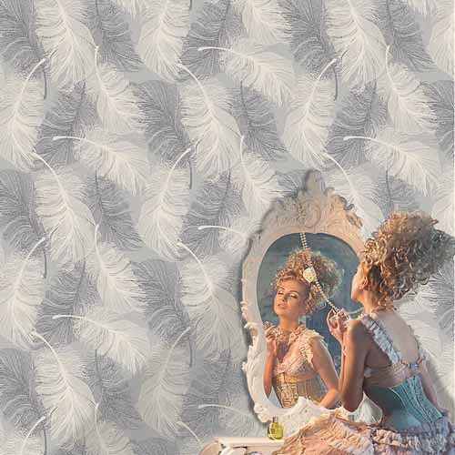 Feather Motif Wallpaper - Grey