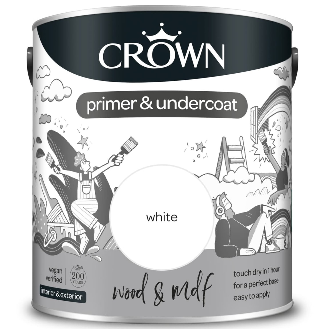 Crown Quick Dry Wood & MDF Primer & Undercoat 2.5L - White