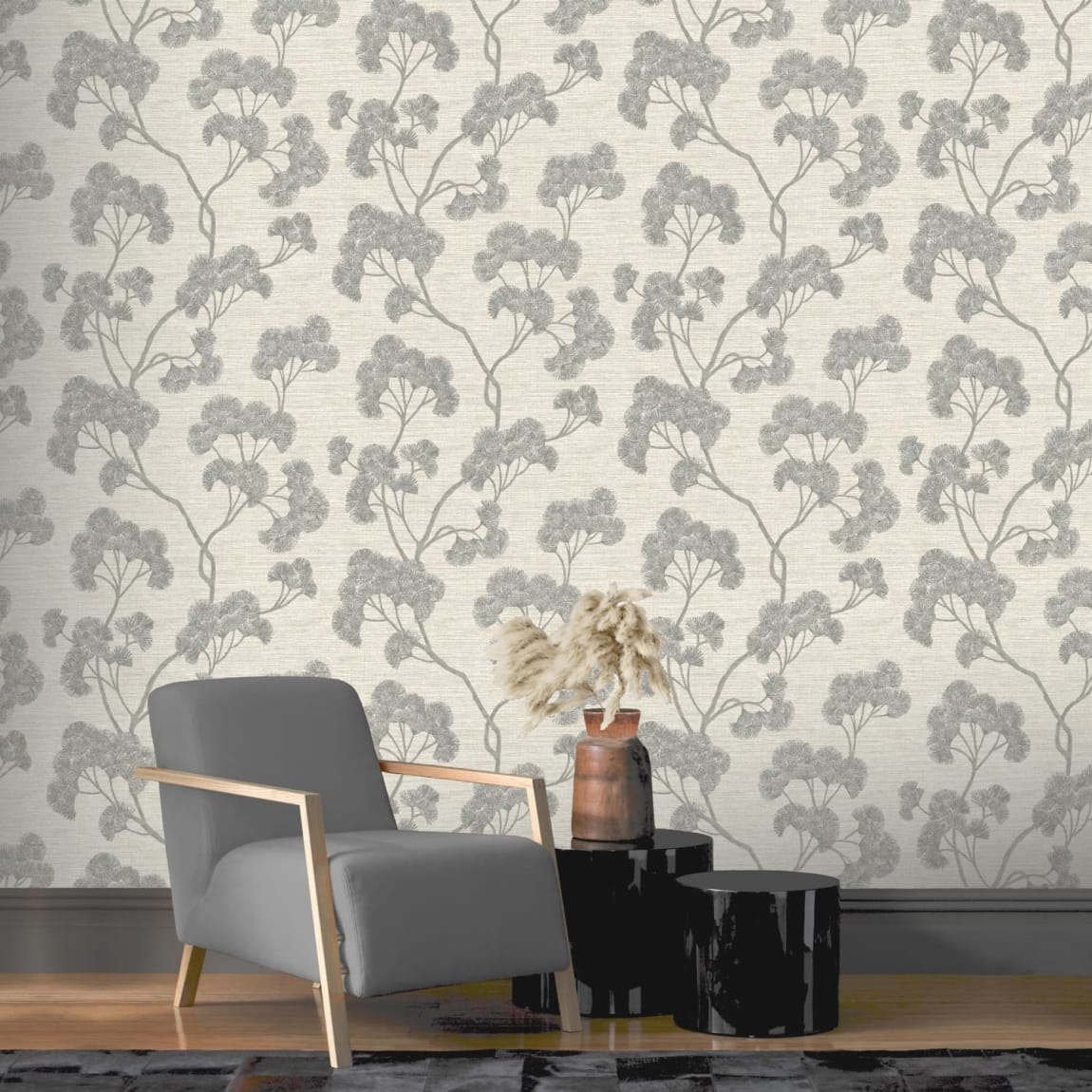 Gingko Wallpaper - Grey-Silver