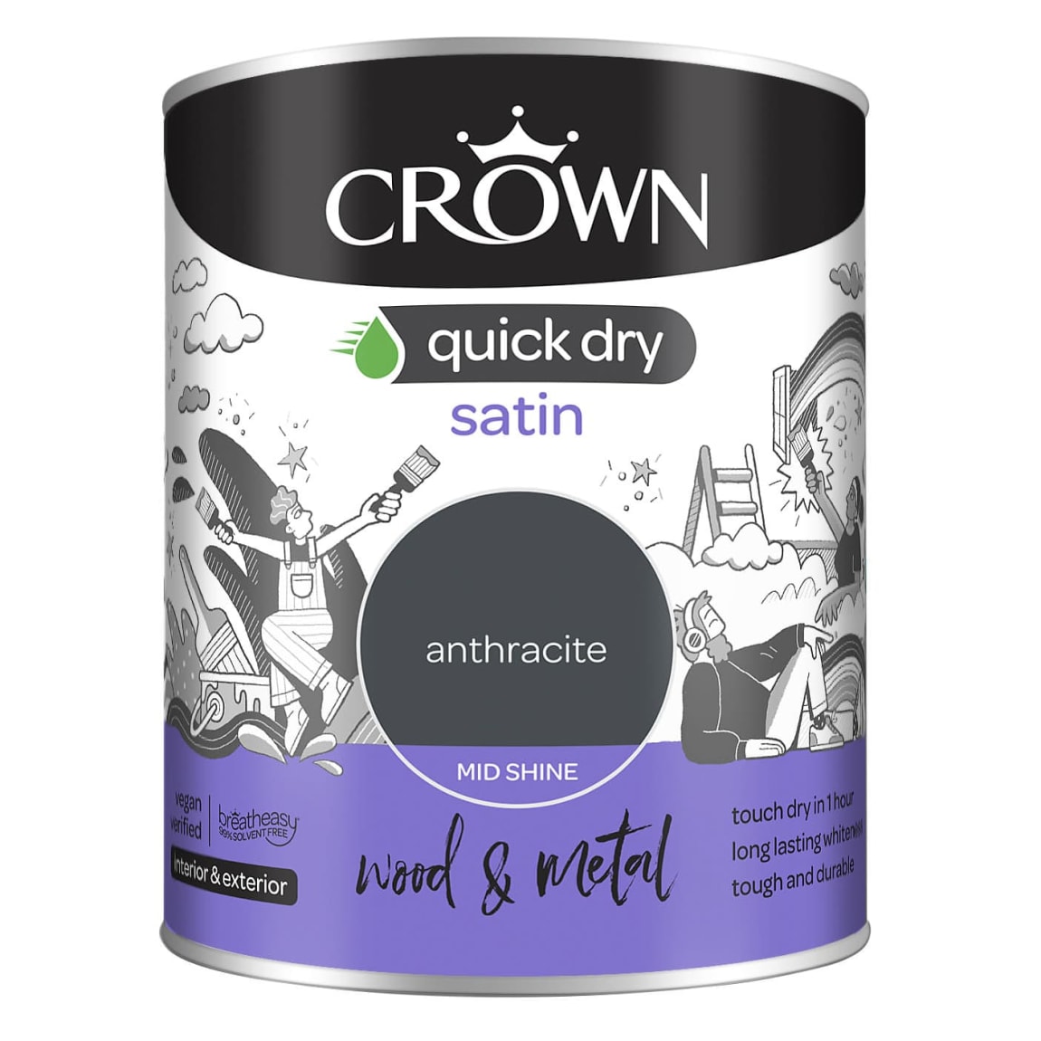 Crown Quick Dry Satin Paint 750ml - Anthracite