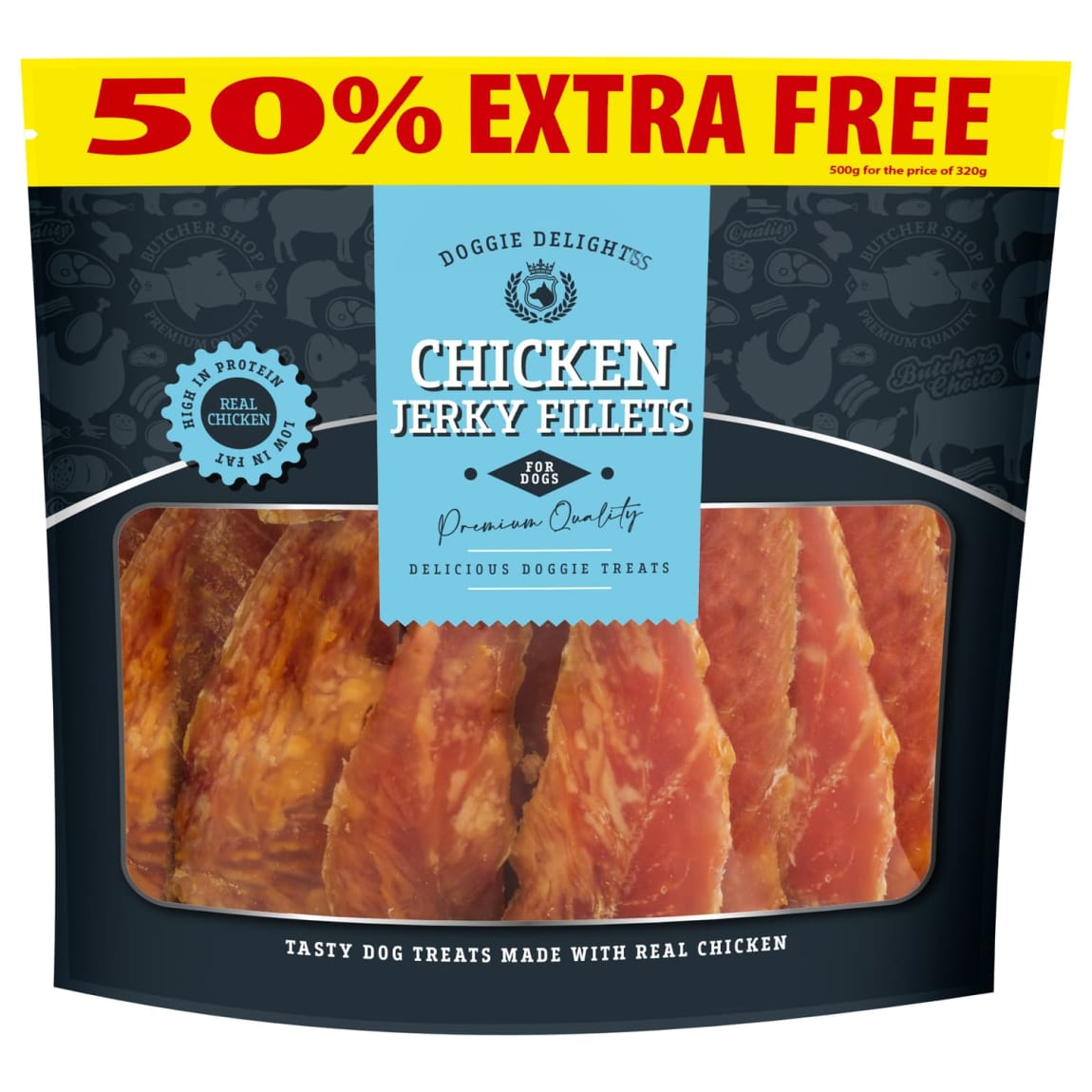 Doggie Delights Chicken Jerky Fillets For Dogs 500g