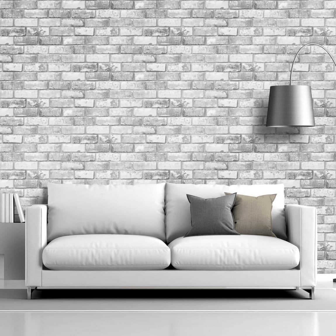Debona Metallic Brick Wallpaper - White