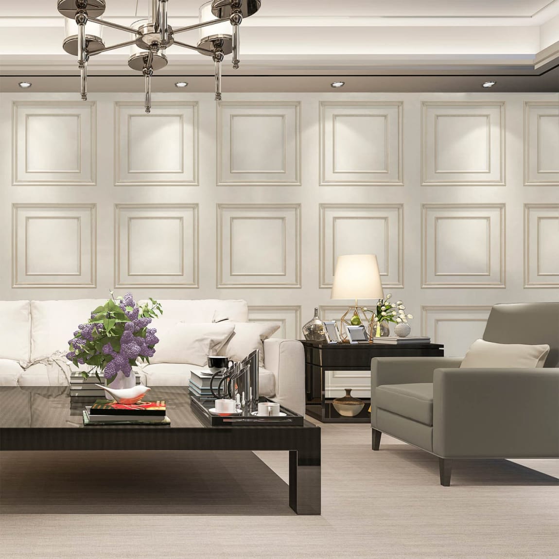 Amara Cream Gold Panel Wallpaper