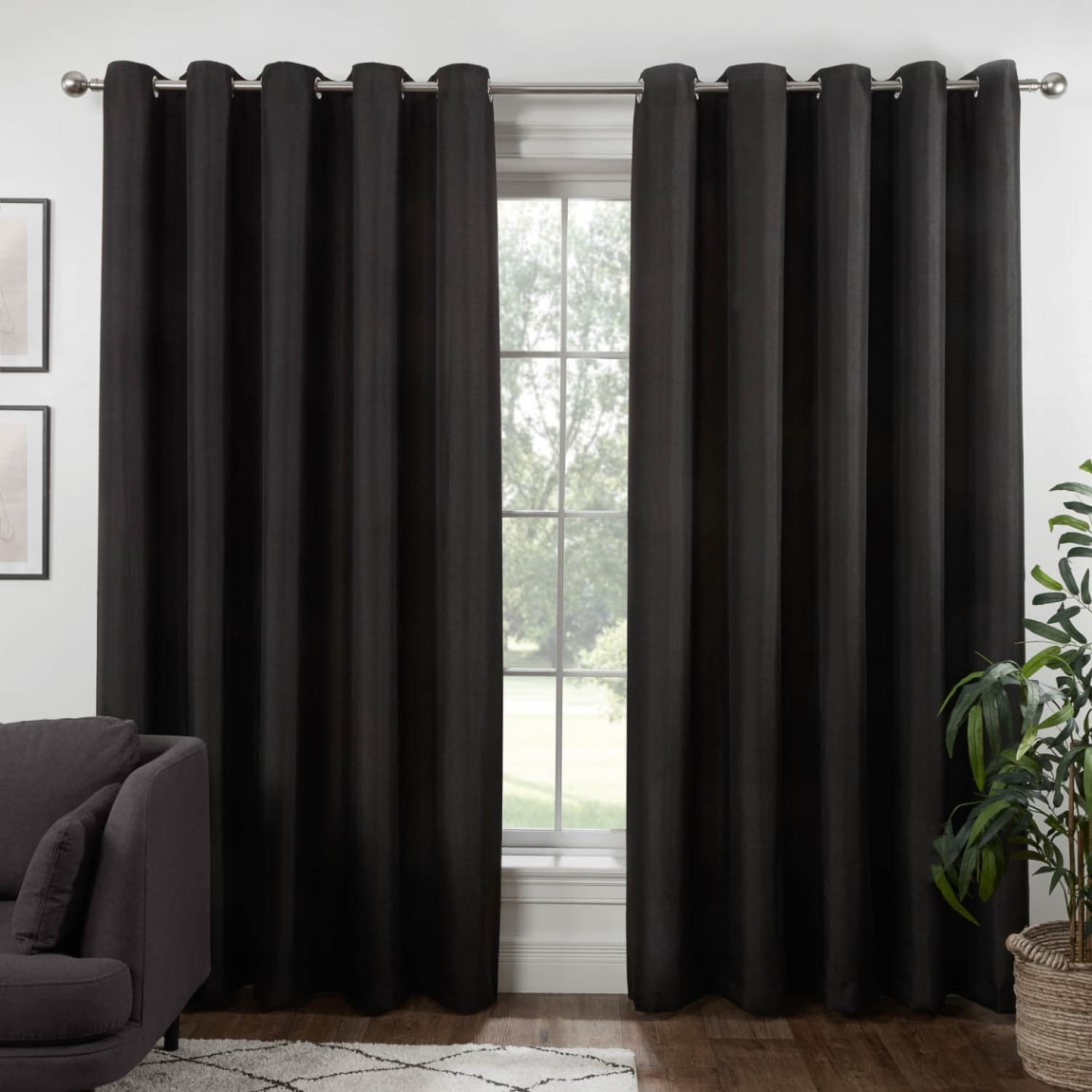 Colorado Hopsack Fully Lined Black Eyelet Curtains 66 x 90"