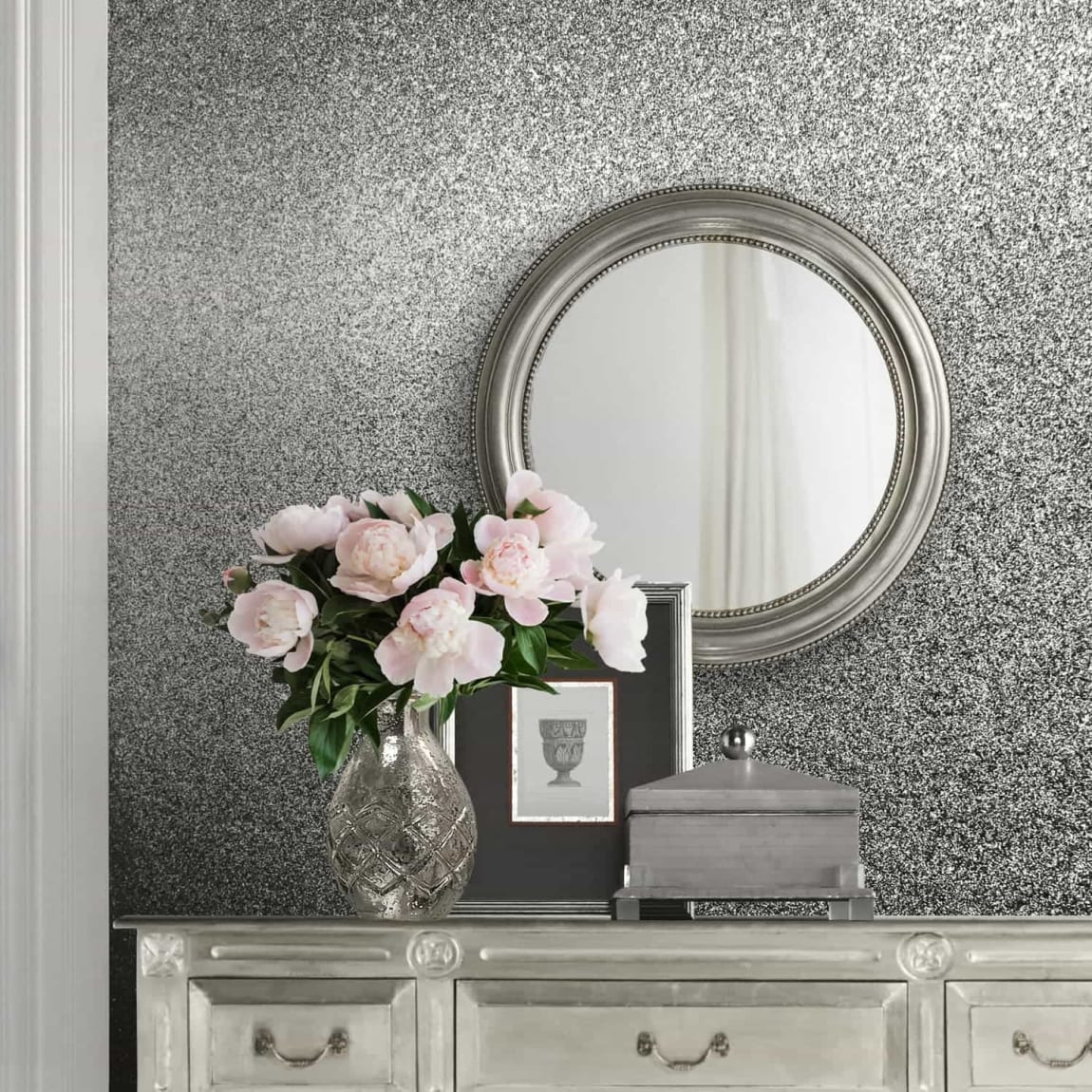 Muriva Oriah Silver Glitter Wallpaper
