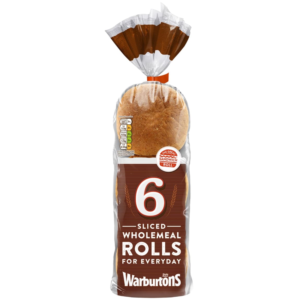 Warburtons Sliced Wholemeal Rolls 6pk