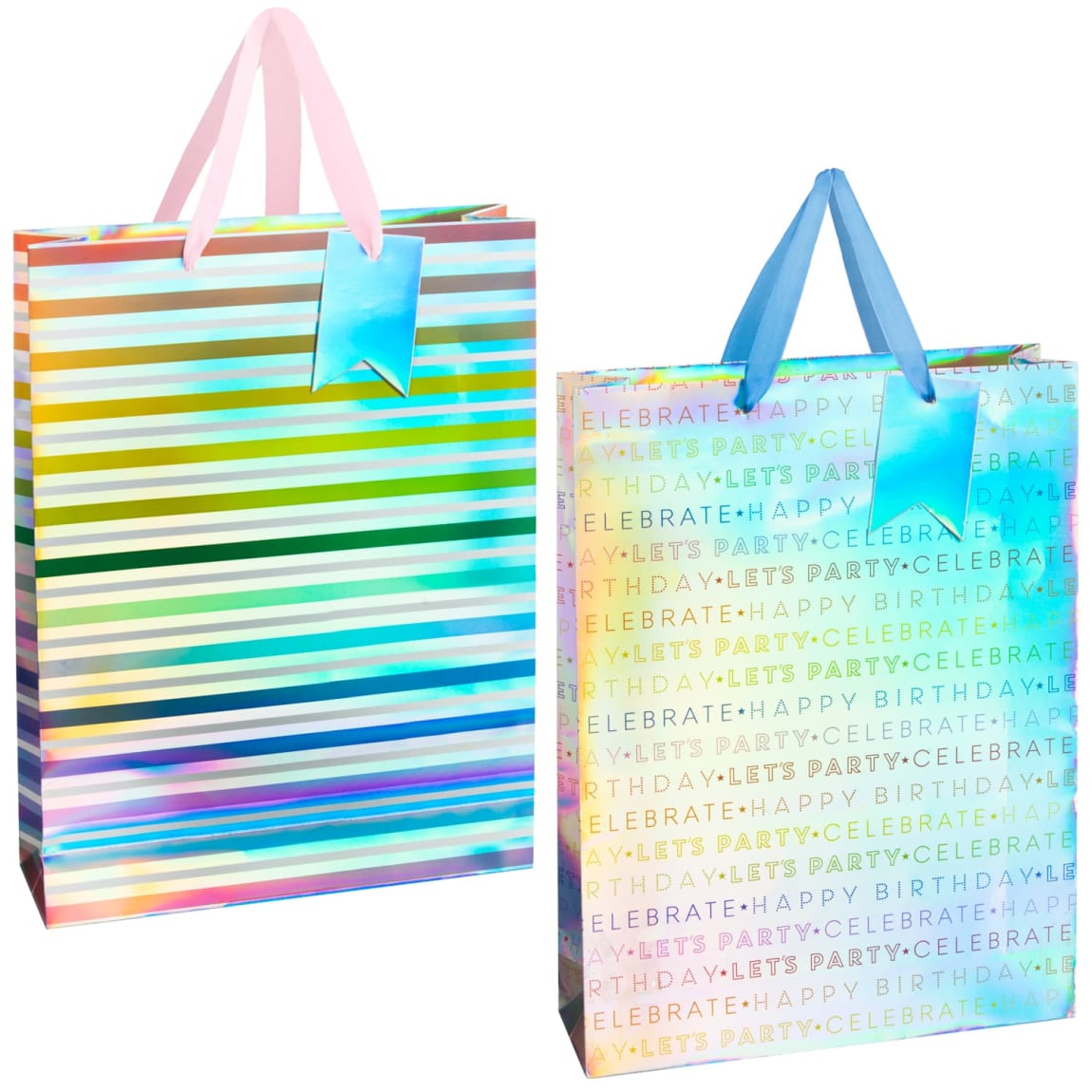 XL Holographic Gift Bag 2pk - Rainbow