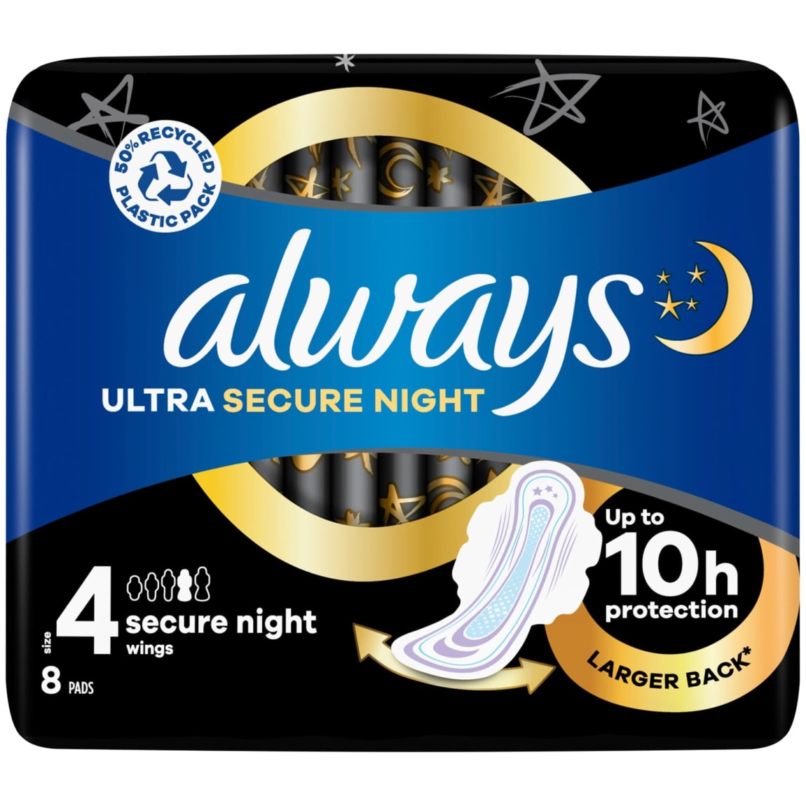 Always Ultra Secure Night Wings 8pk - Size 4