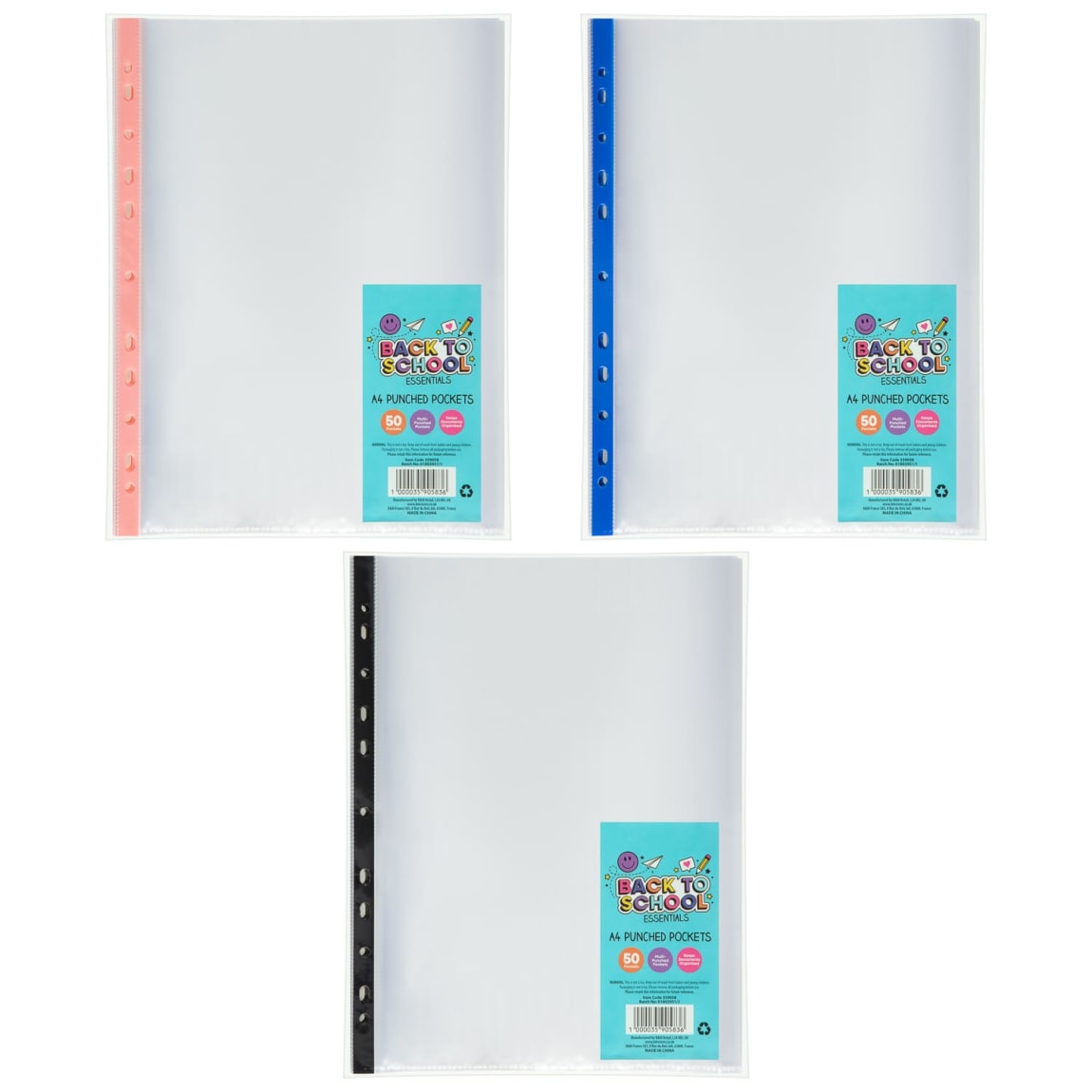 A4 Punched Pockets 50pk - Assorted