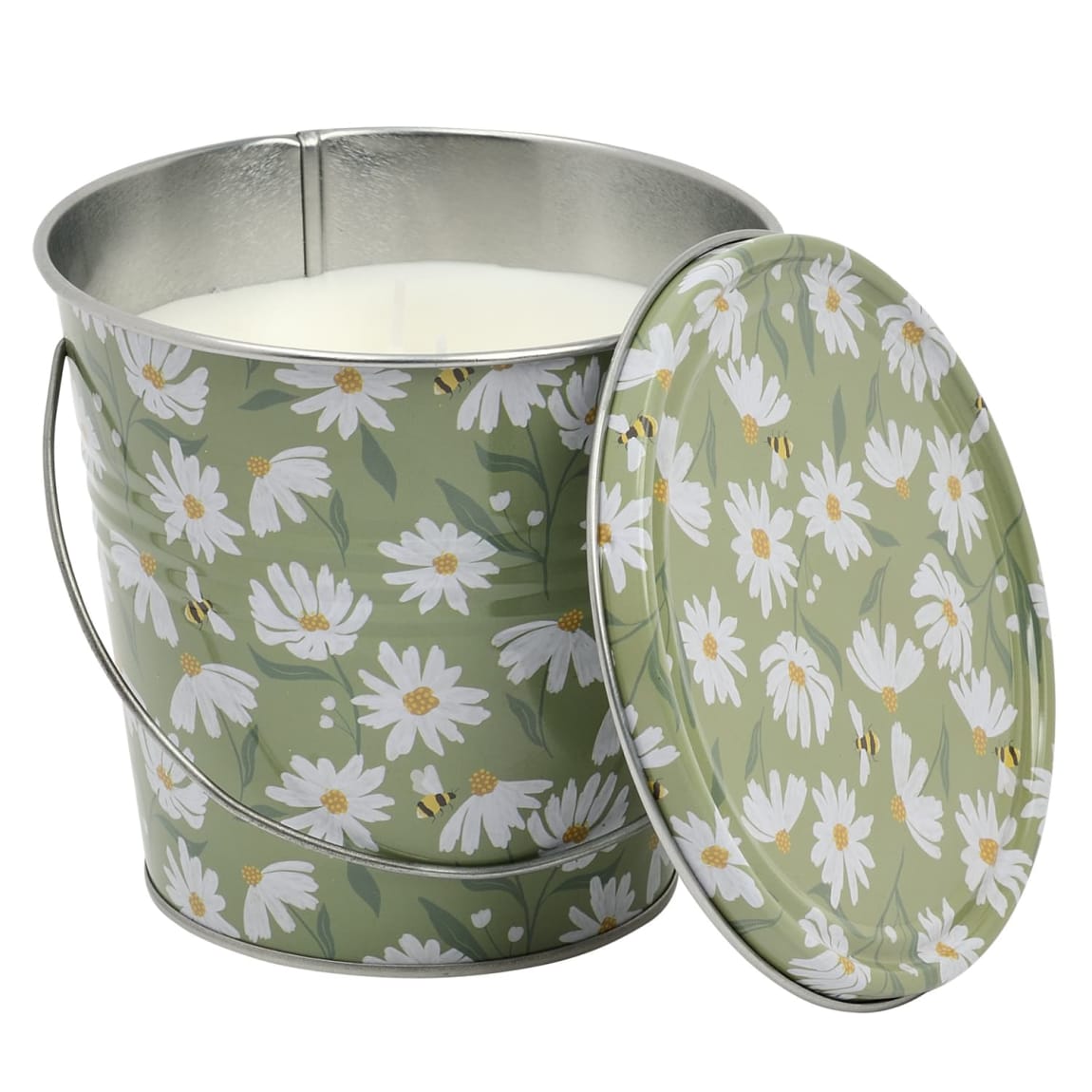 Simply Garden Bee Print Metal Bucket Candle