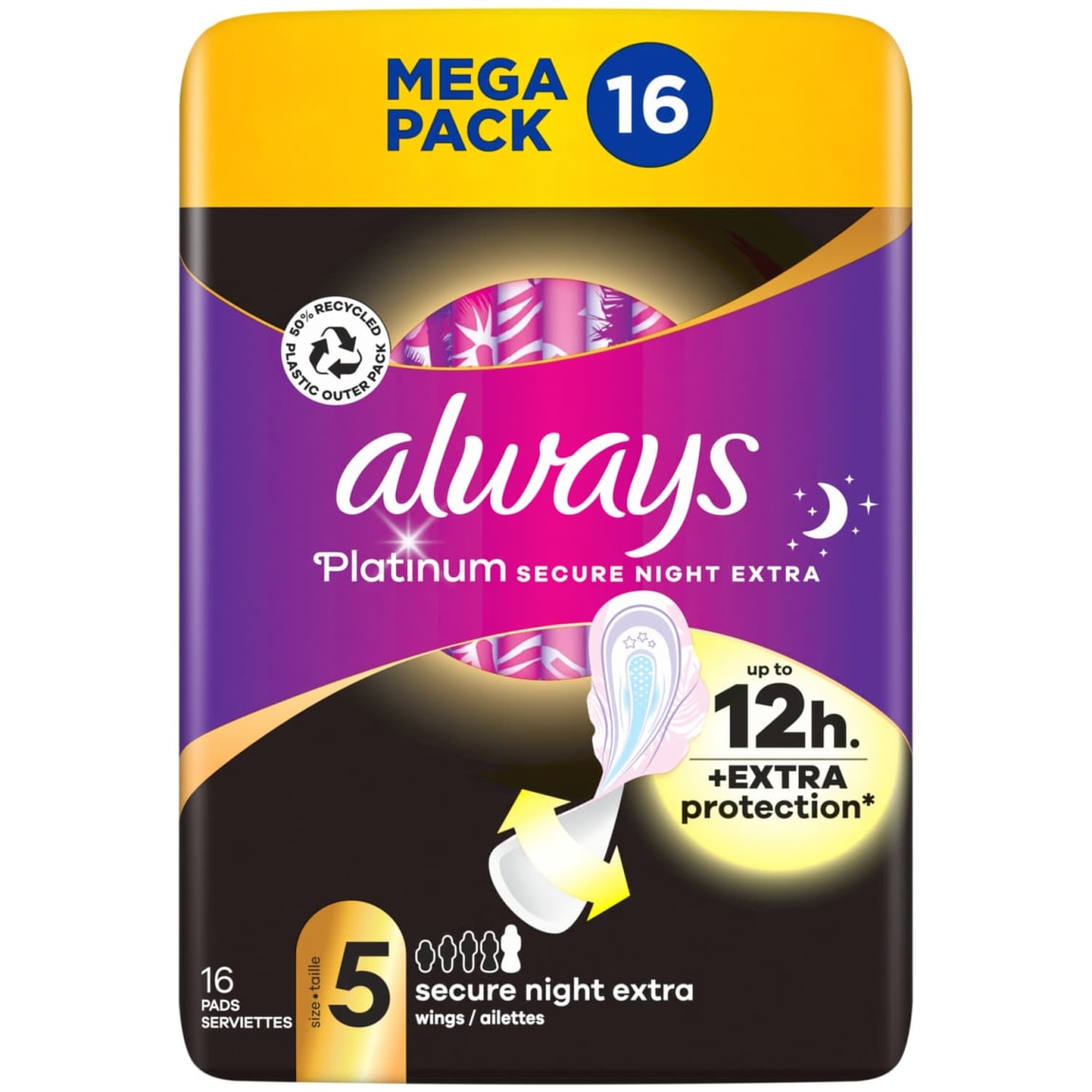 Always Platinum Secure Night Pads With Wings 16pk
