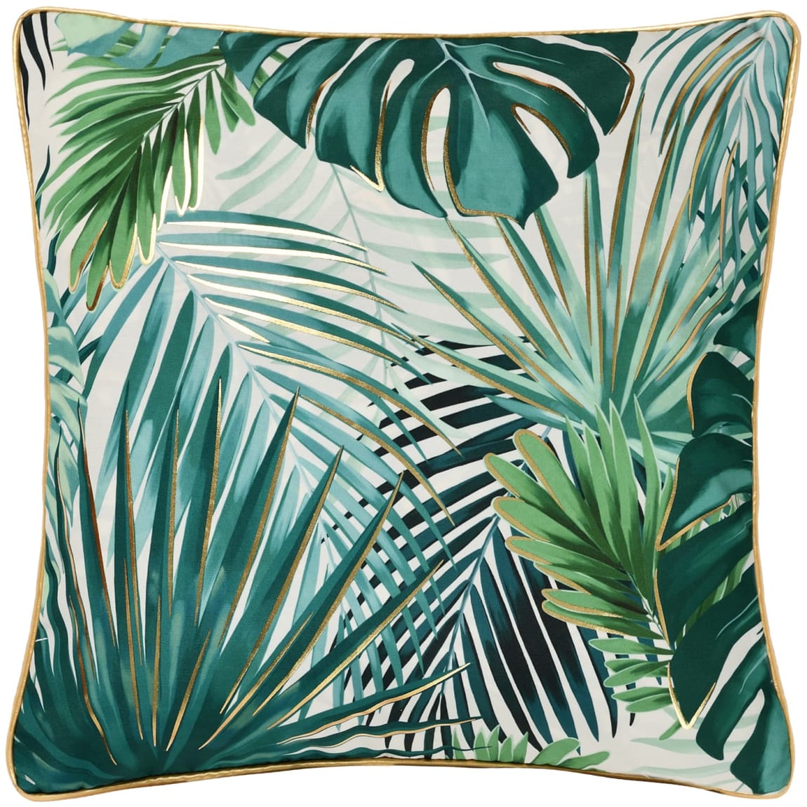Palm House Foil Leaf Print Cushion - Cream