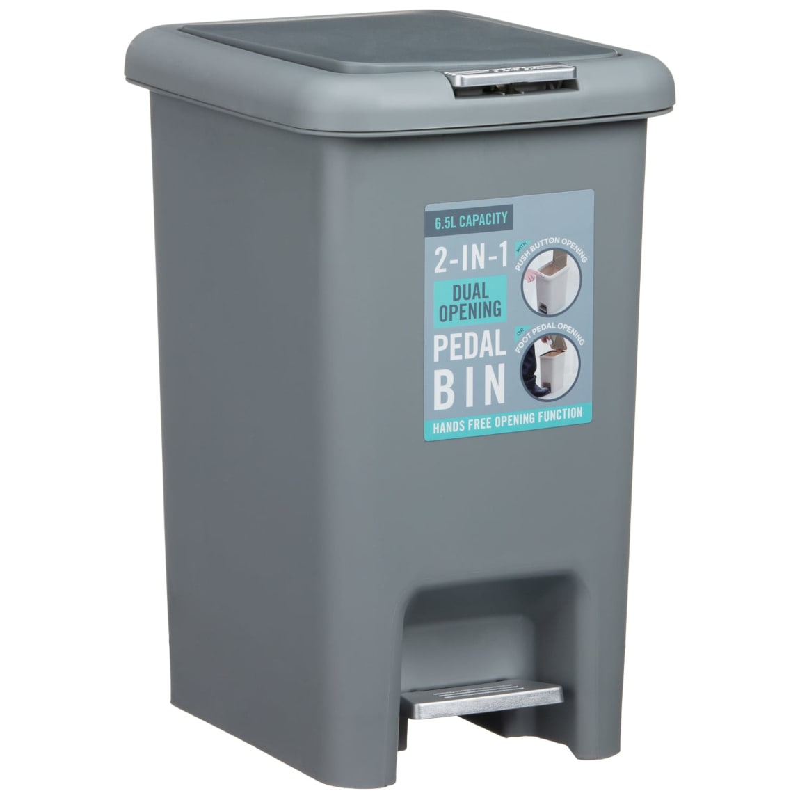 Pedal & Push Bin 6.5L - Grey