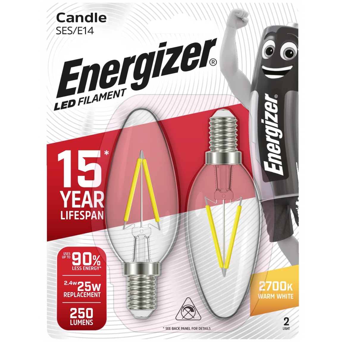 Energizer LED 25W SES-E14 Filament Bulb 2pk