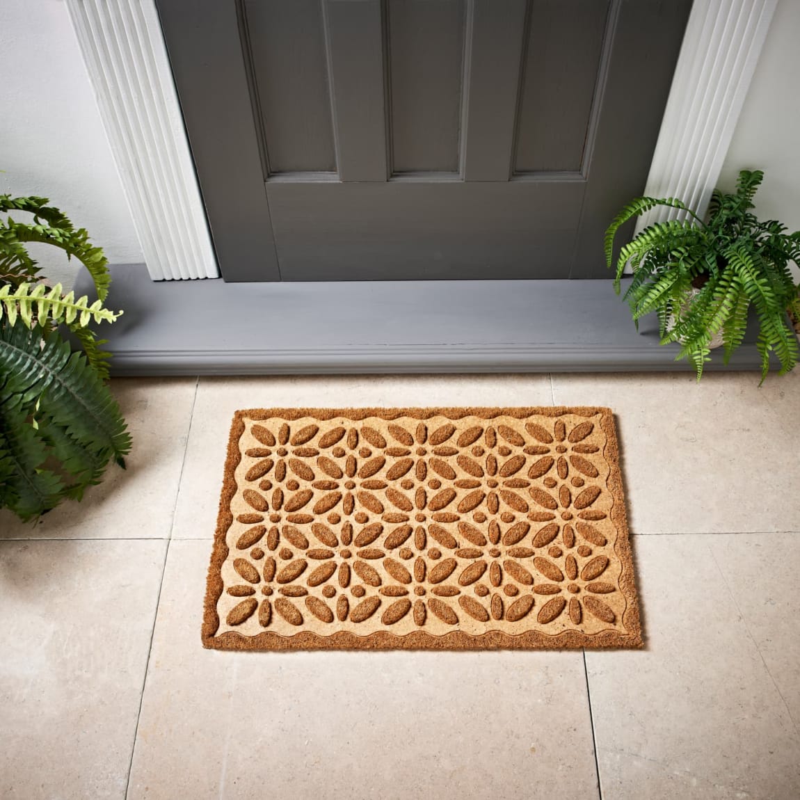 Flower Embossed Coir Doormat 40 x 60cm