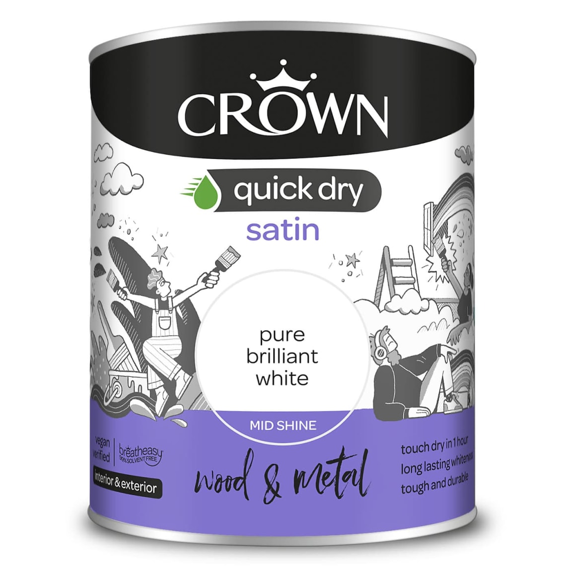 Crown Quick Dry Satin 750ml - Pure Brilliant White