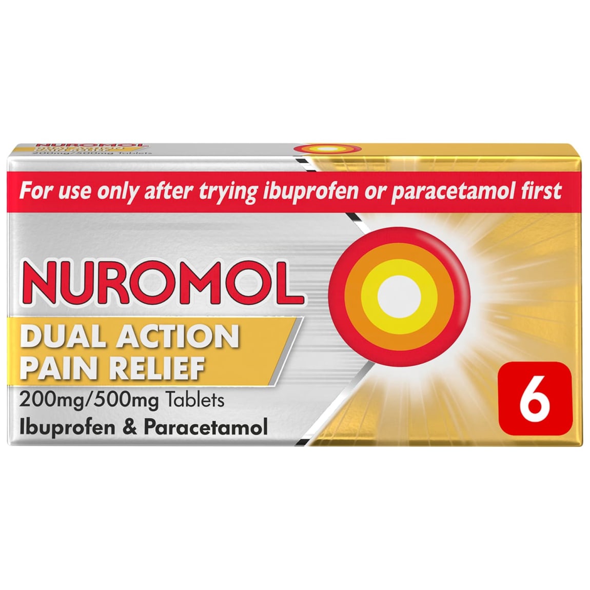 Nuromol Dual Action Pain Relief 200mg-500mg Tablets 6pk
