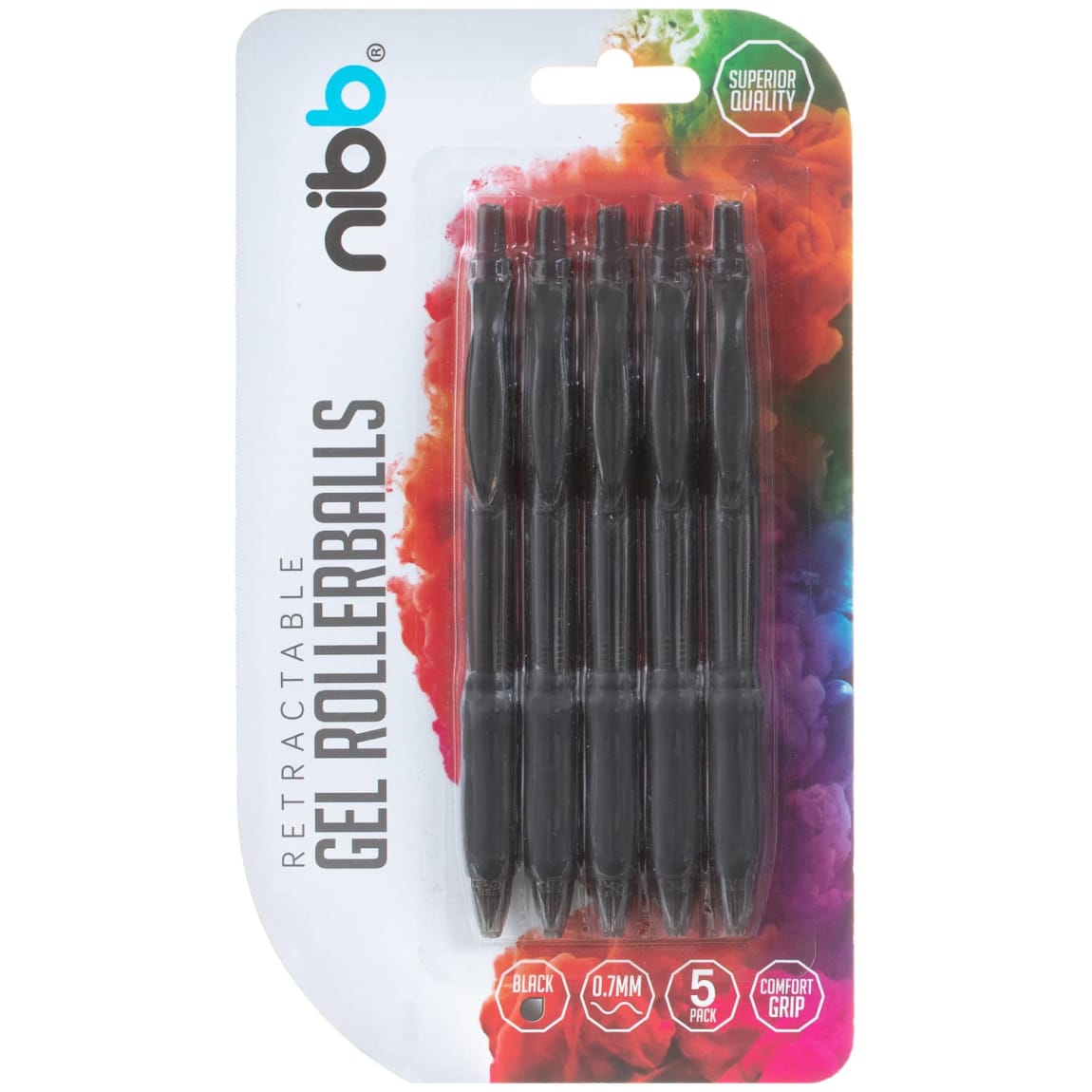 NIBB Retractable Gel Pens 5pk - Black