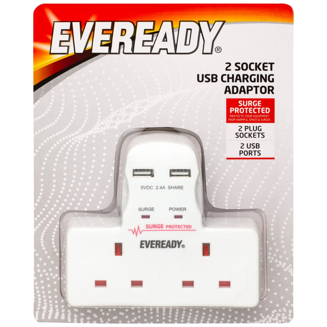 Eveready 2 Socket Extension Lead with 2 USB Chargers