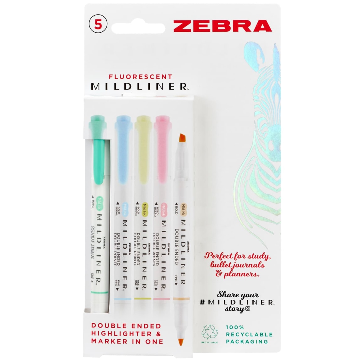 Zebra Fluorescent Mildliner 5pk - Multicoloured