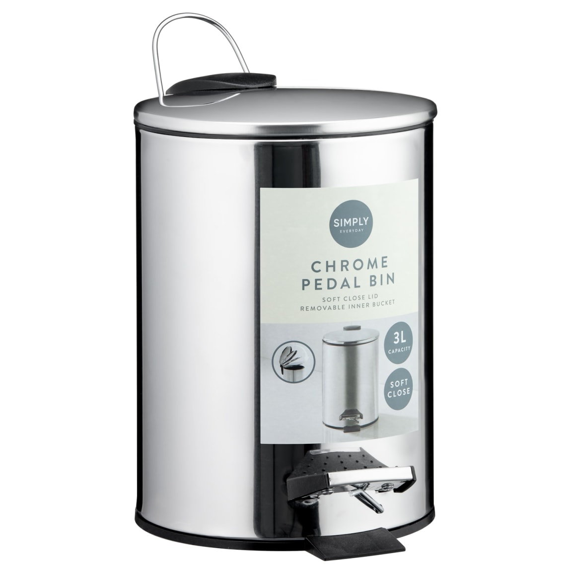 Soft Close Chrome Bin 3L