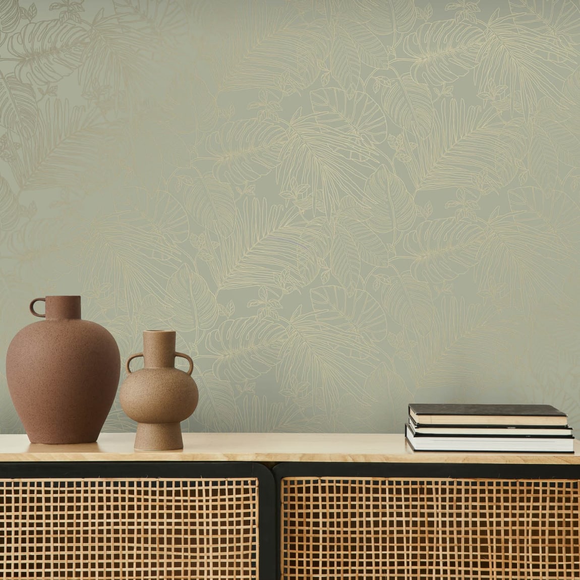 Canopy Leaf Sage & Gold Wallpaper