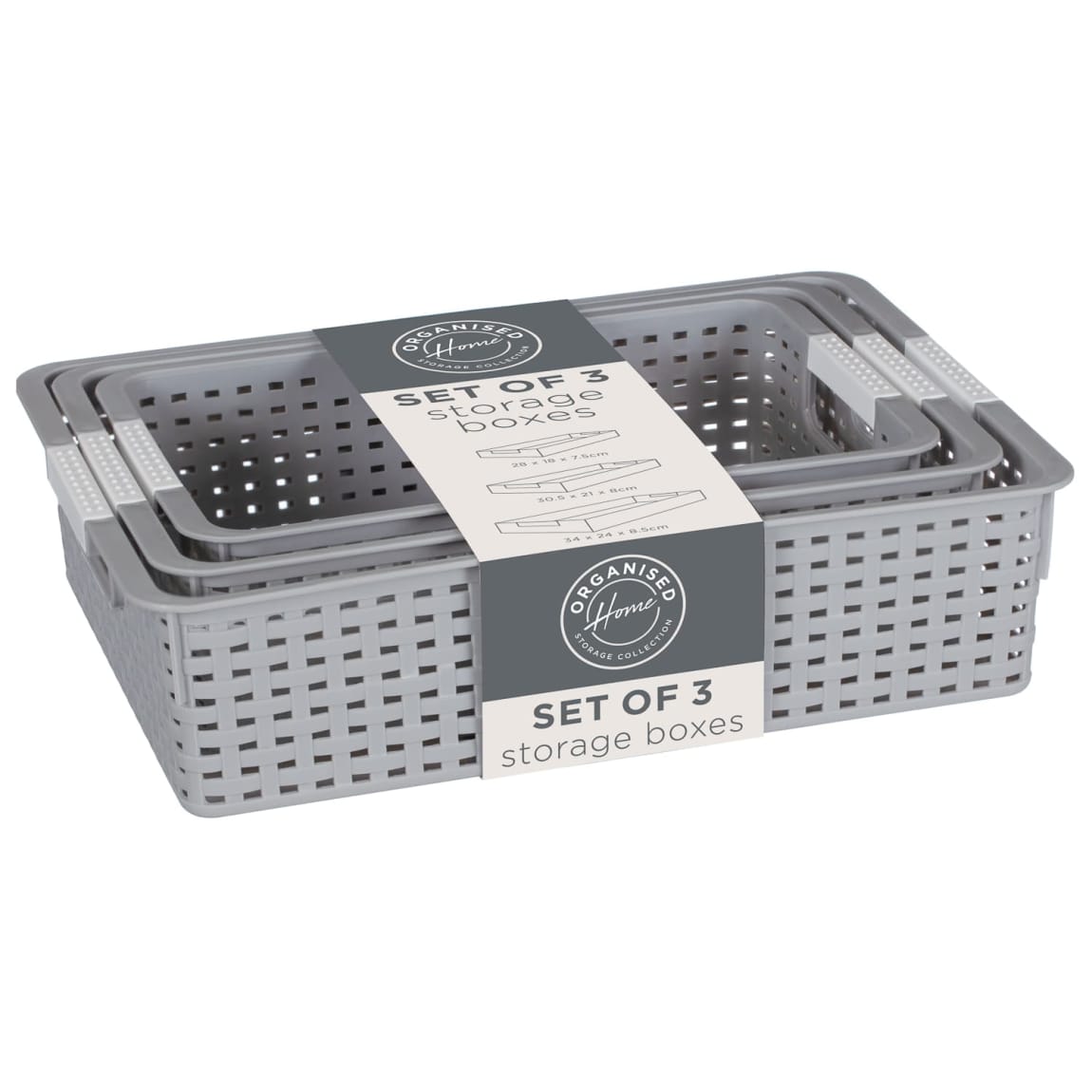 Set of Three Storage Baskets - Grey
