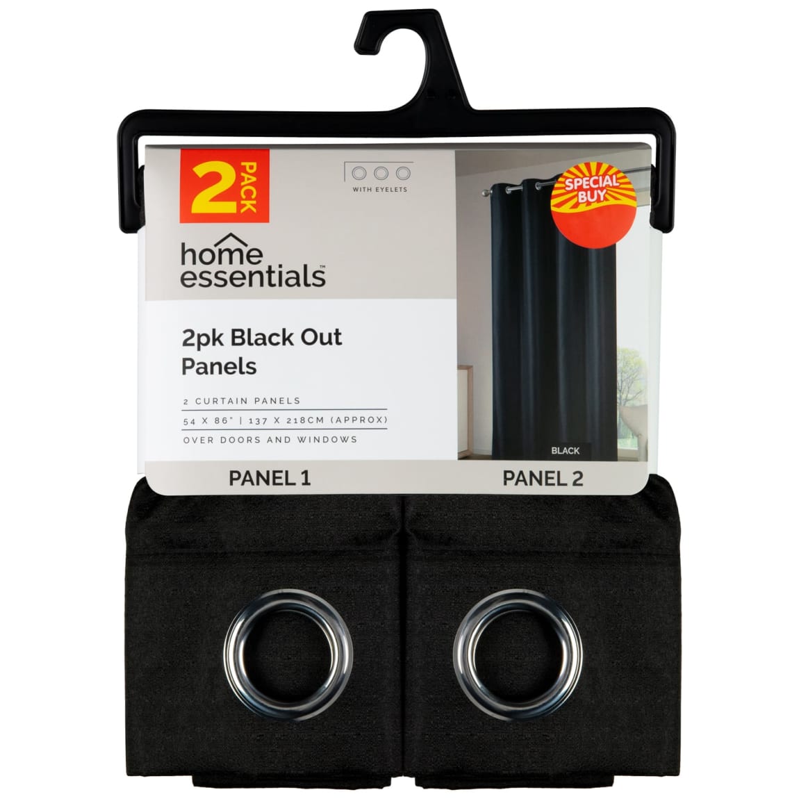 Blackout Panel Curtains 2pk - Black