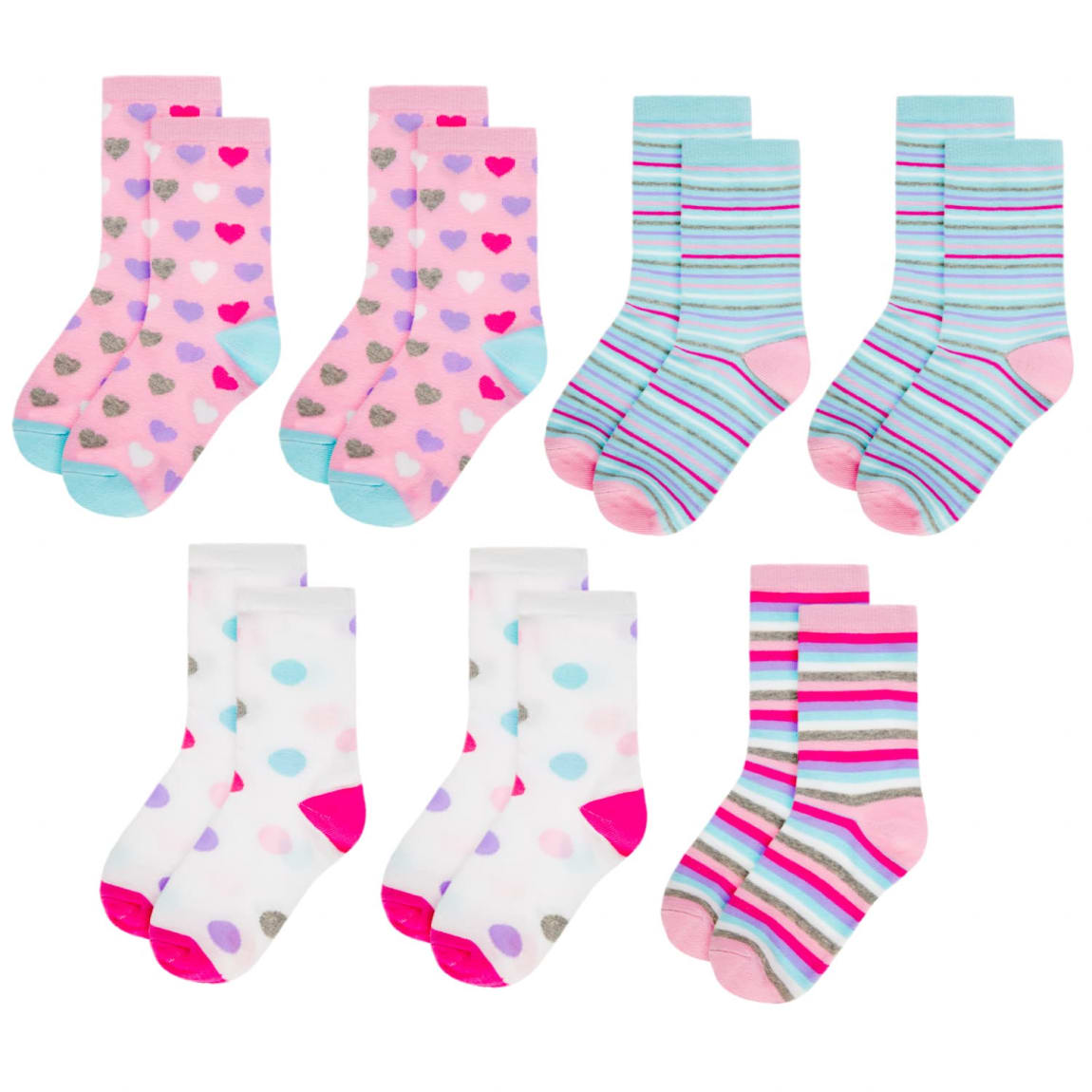 Older Kids Socks 7pk - Hearts, Stripes & Spots