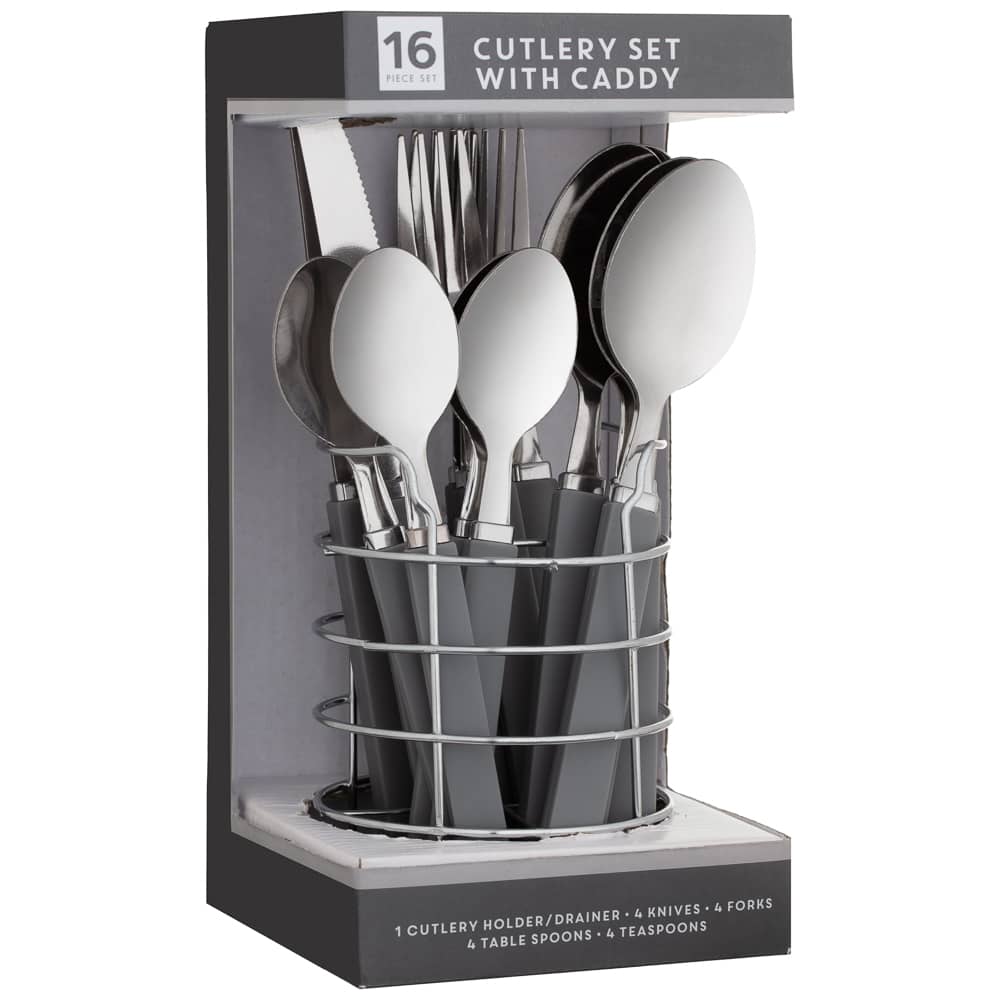 Cutlery Set with Caddy 16pc - Grey