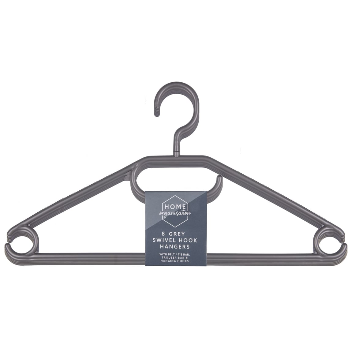 Home Organisation Swivel Hook Hangers 8pk - Grey