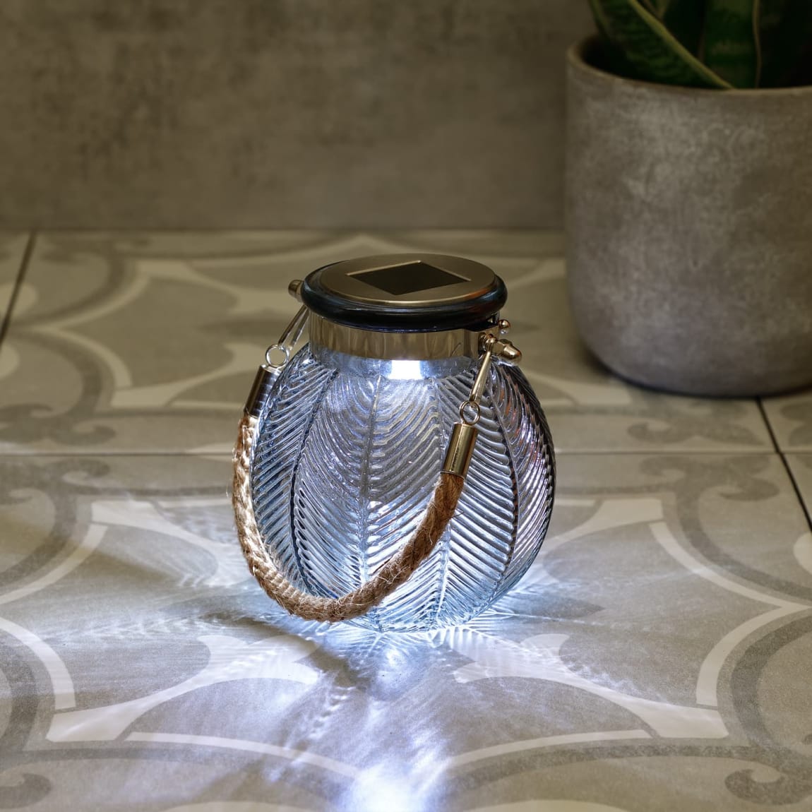 Palm House Solar Glass Lantern - Black