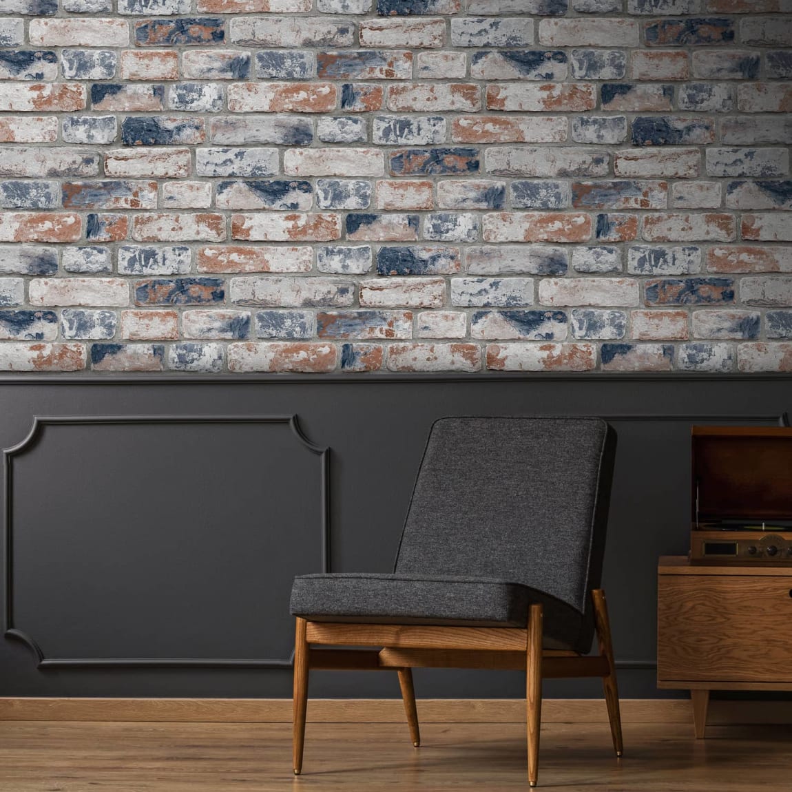 Distressed Navy Brick Wallpaper