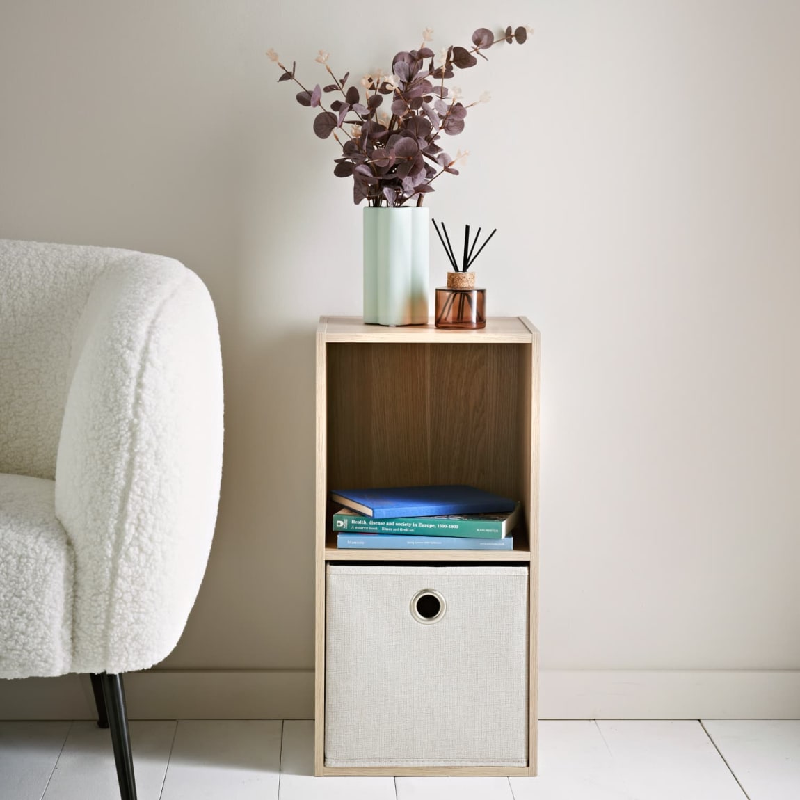 Lokken 2 Cube Oak Storage With Cream Basket