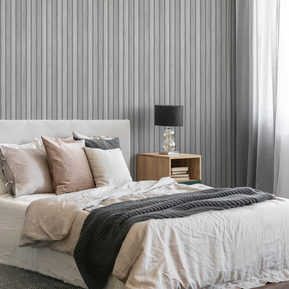 Wooden Slats Grey Wallpaper