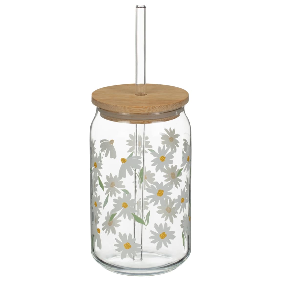 Daisy Glass Soda Cup with Bamboo Lid