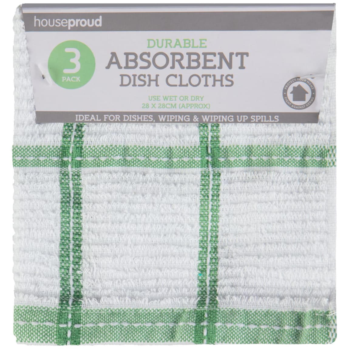 House Proud Durable Absorbent Dish Cloths 3pk - Green