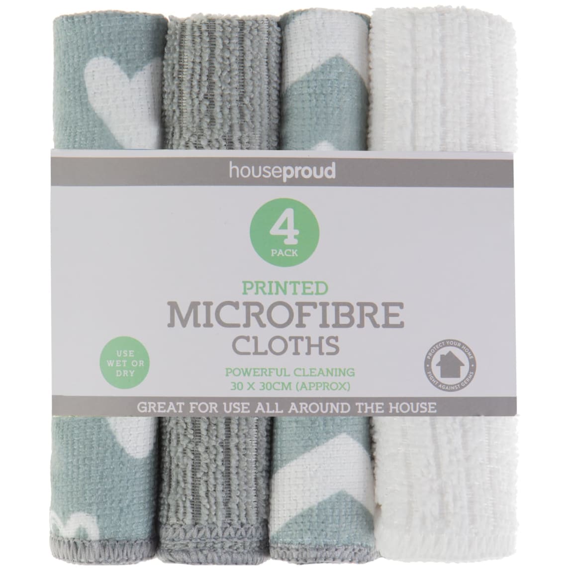 House Proud Printed Microfibre Cloths 4pk - Grey