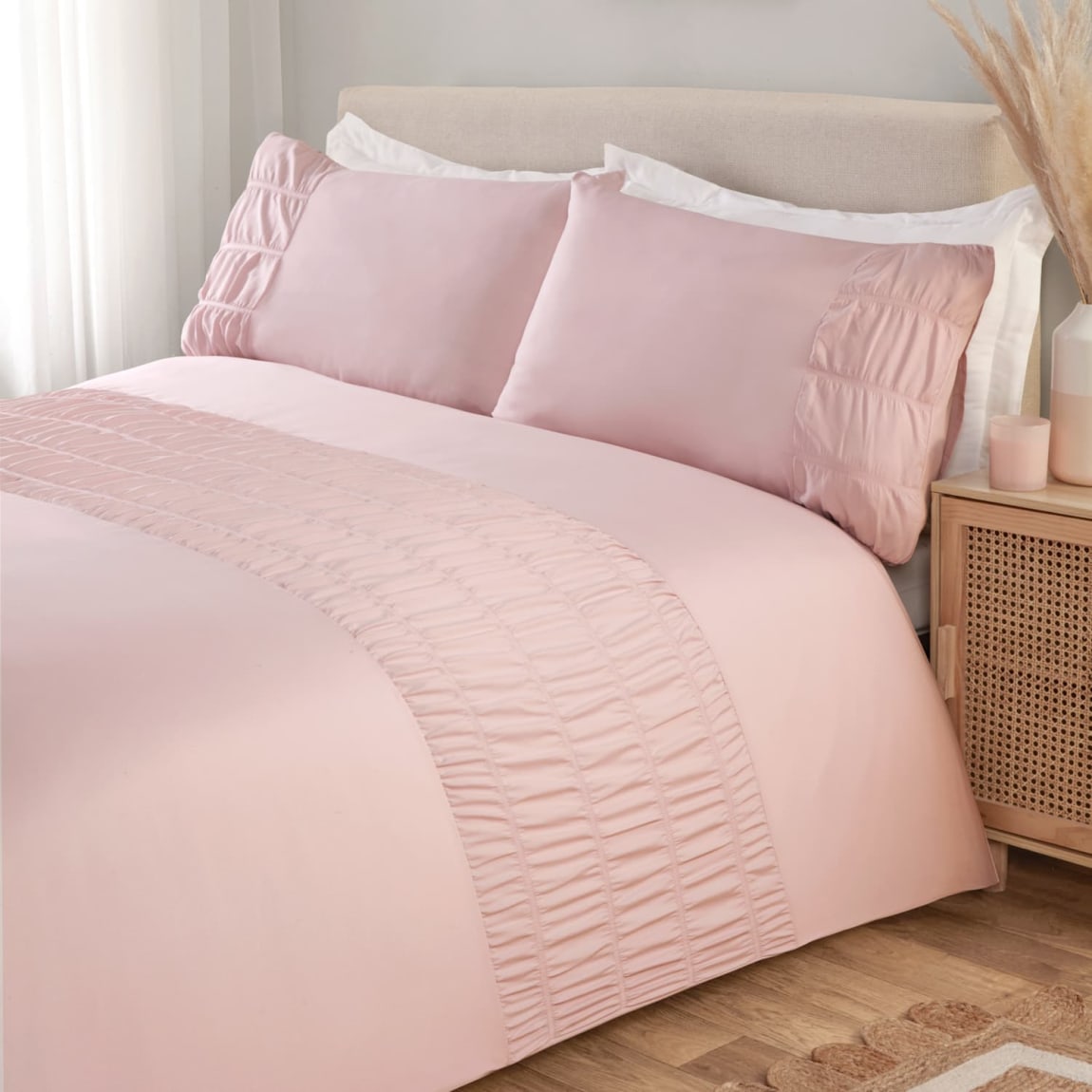 Wide Seersucker Stripe Double Duvet Set - Blush