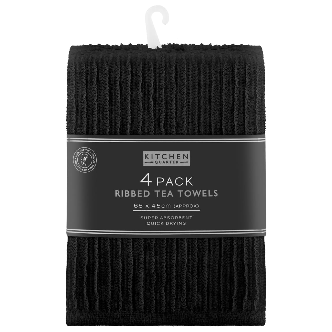 Ribbed Tea Towels 4pk - Black