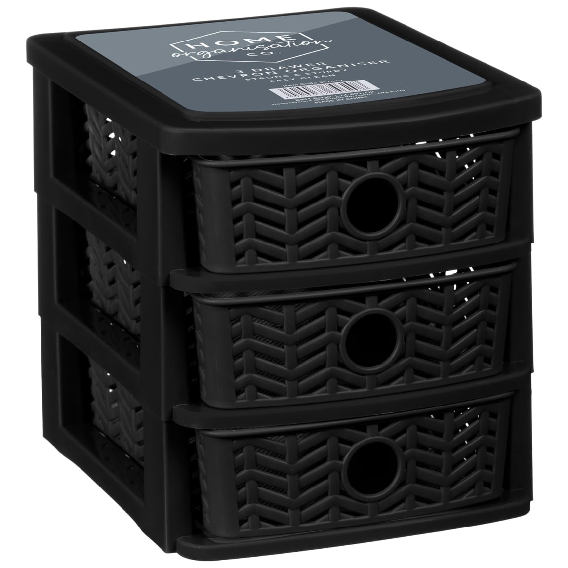 3 Drawer Chevron Organiser - Black