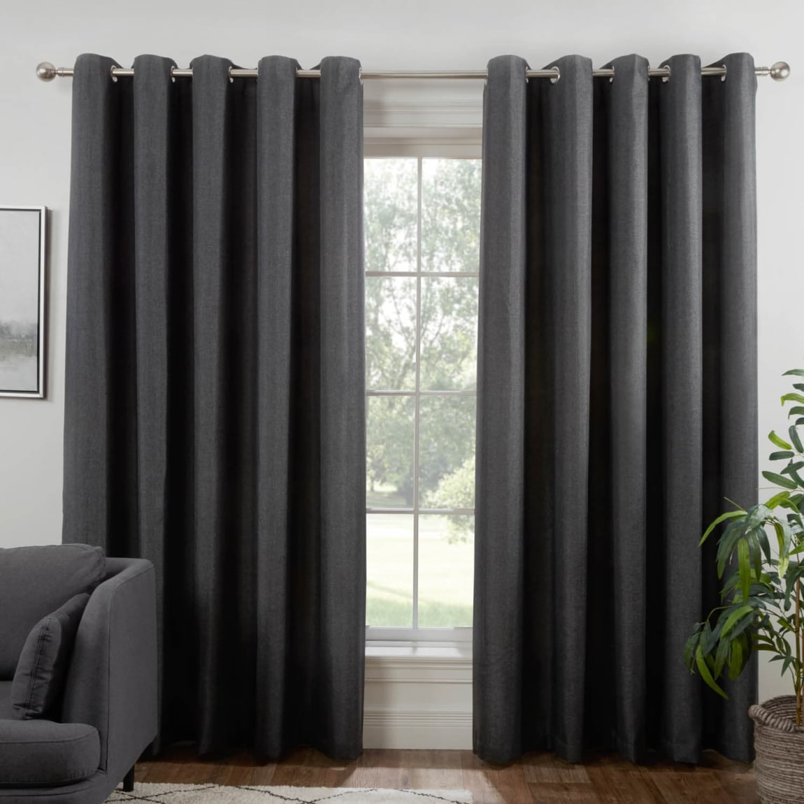 Colorado Hopsack Fully Lined Charcoal Eyelet Curtains 90 x 90"